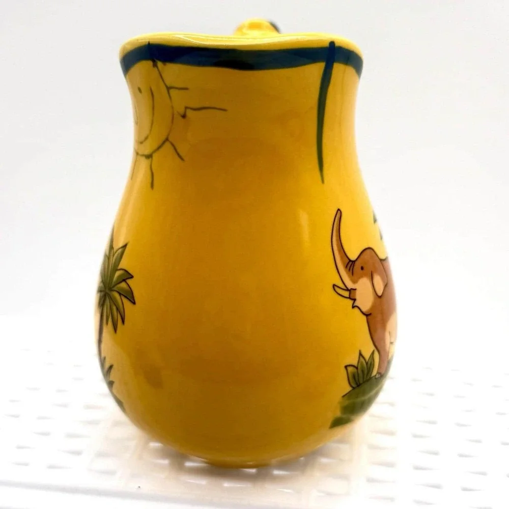 Vintage Pottery Barn Safari Creamer & Sugar Bowl Set Yellow Animals Jungle